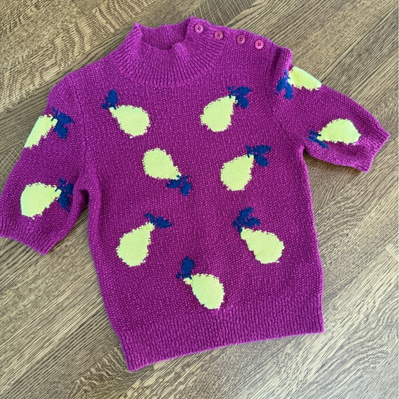 ANTHROPOLOGIE Maeve Divendra Pear Knit Sweater Novelty Fruit Kitsch Retro S M - Picture 2 of 9